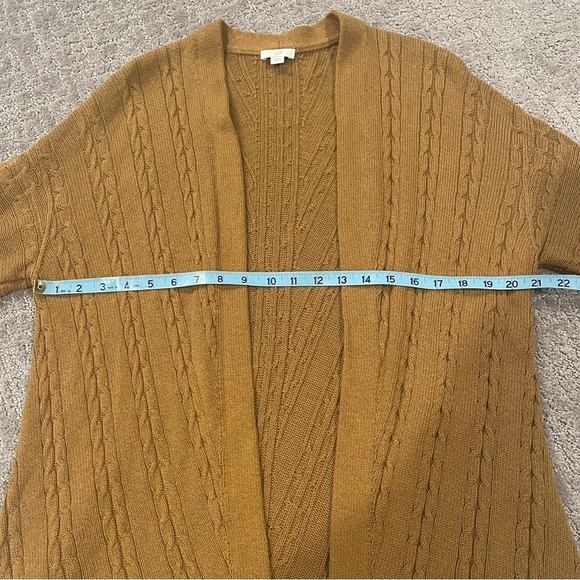 J.Jill Open Front Cable Knit Cardigan Long Sweater, 3/4 Sleeves, Honey Brown, M - Picture 8 of 15